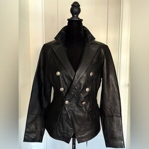 VTG 90s Real Buttery Leather Double Breasted Blazer – 90s Supermodel Off-Duty XS